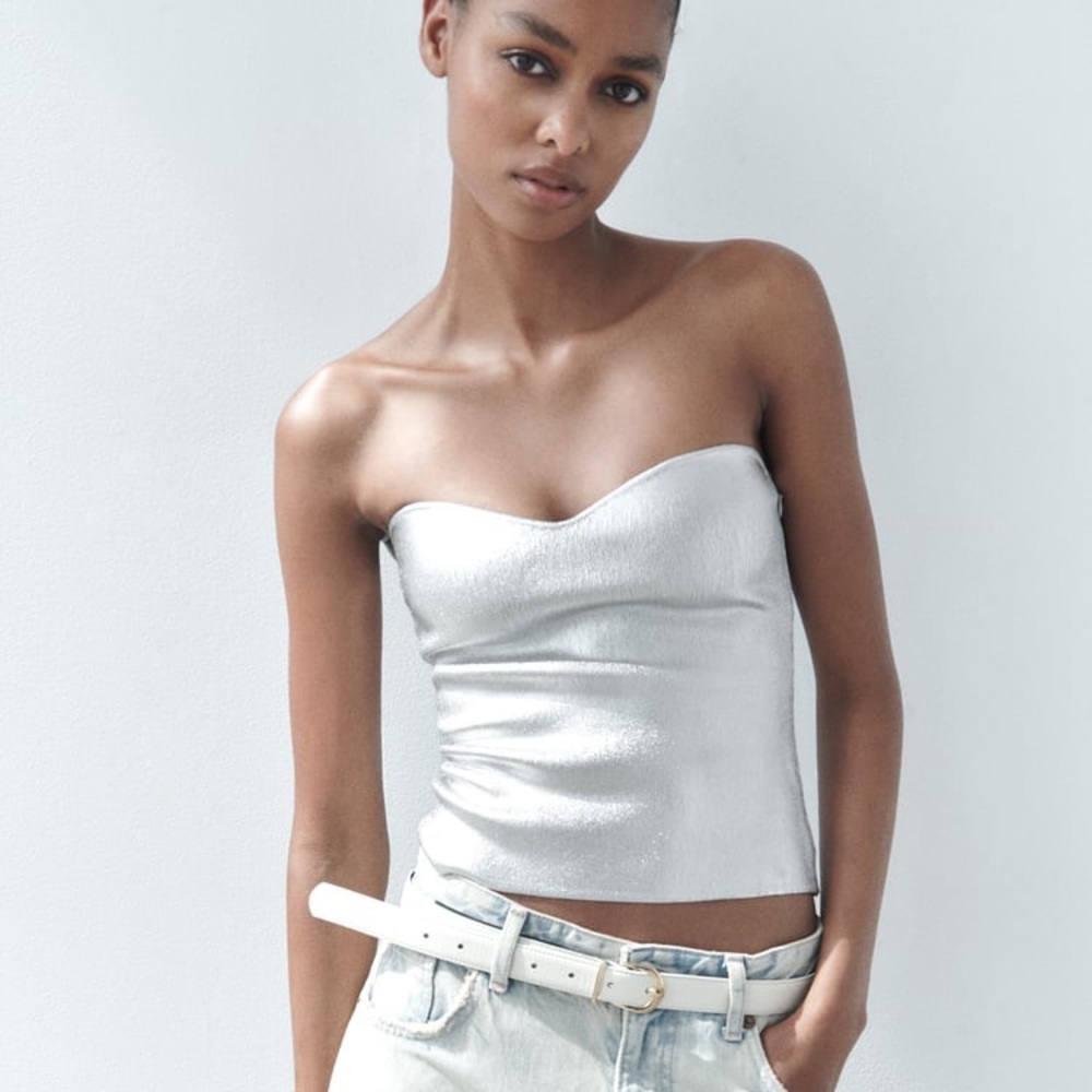 Zara Silver Knit Bustier Top - Picture 12 of 16